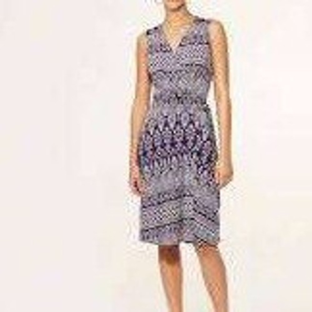 Tory Burch Purple Geometric Floral V-Neck Sleeveless Women dress Wrap Size S P
